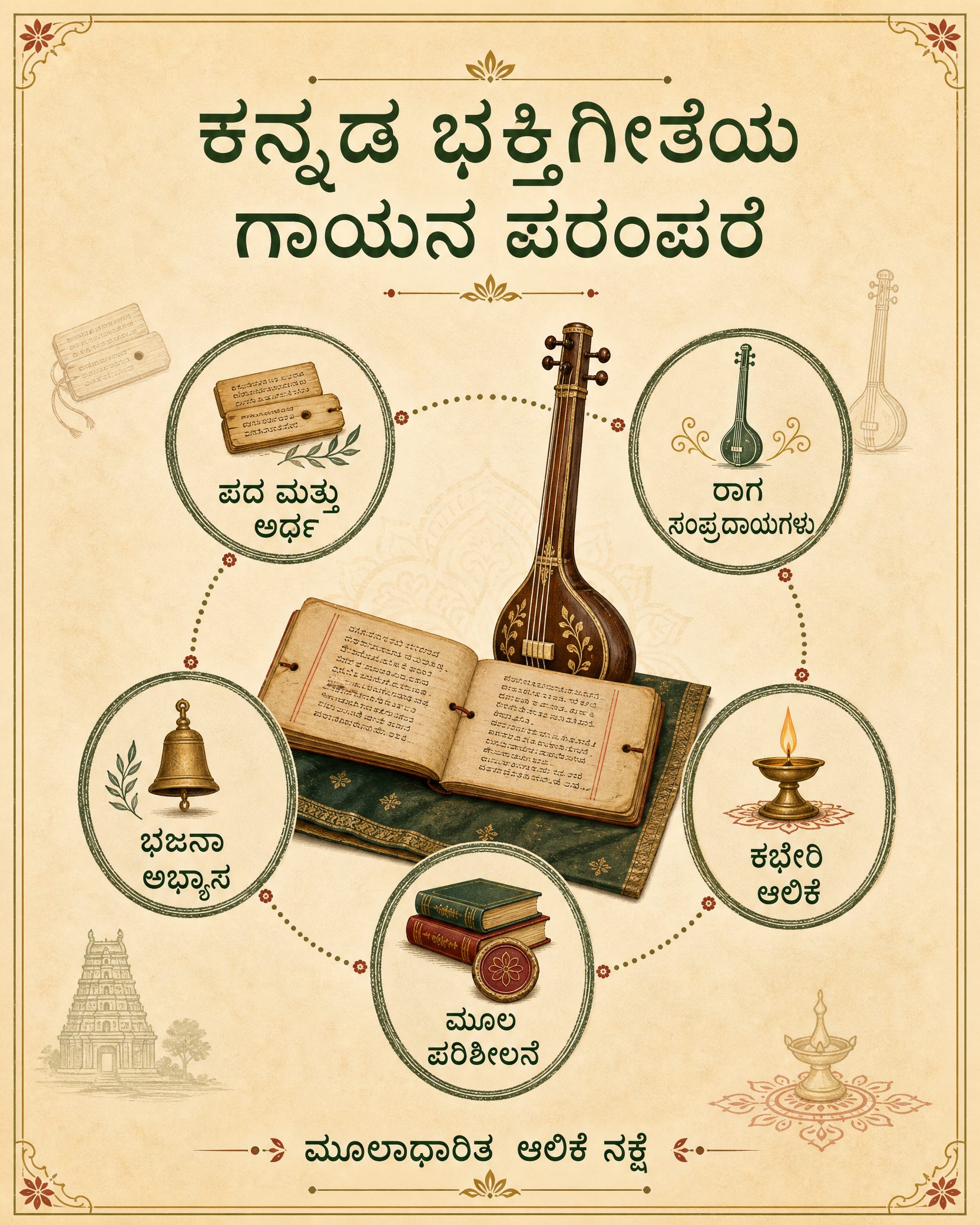 ಪಠ್ಯ, ರಾಗ ಸಂಪ್ರದಾಯಗಳು, ಭಜನಾ ಅಭ್ಯಾಸ, ಕಚೇರಿ ಸಂದರ್ಭ ಮತ್ತು ಆಧಾರ ಪರಿಶೀಲನೆಗಳನ್ನು ಜೋಡಿಸುವ ಕನ್ನಡ ಭಕ್ತಿ ಗಾಯನ ಸಾಹಿತ್ಯದ ಶ್ರವಣ ನಕ್ಷೆ (listening map).